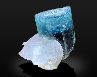 Bi-Color Blue Cap Tourmaline Crystal with Quartz, Afghanistan, 18 gram