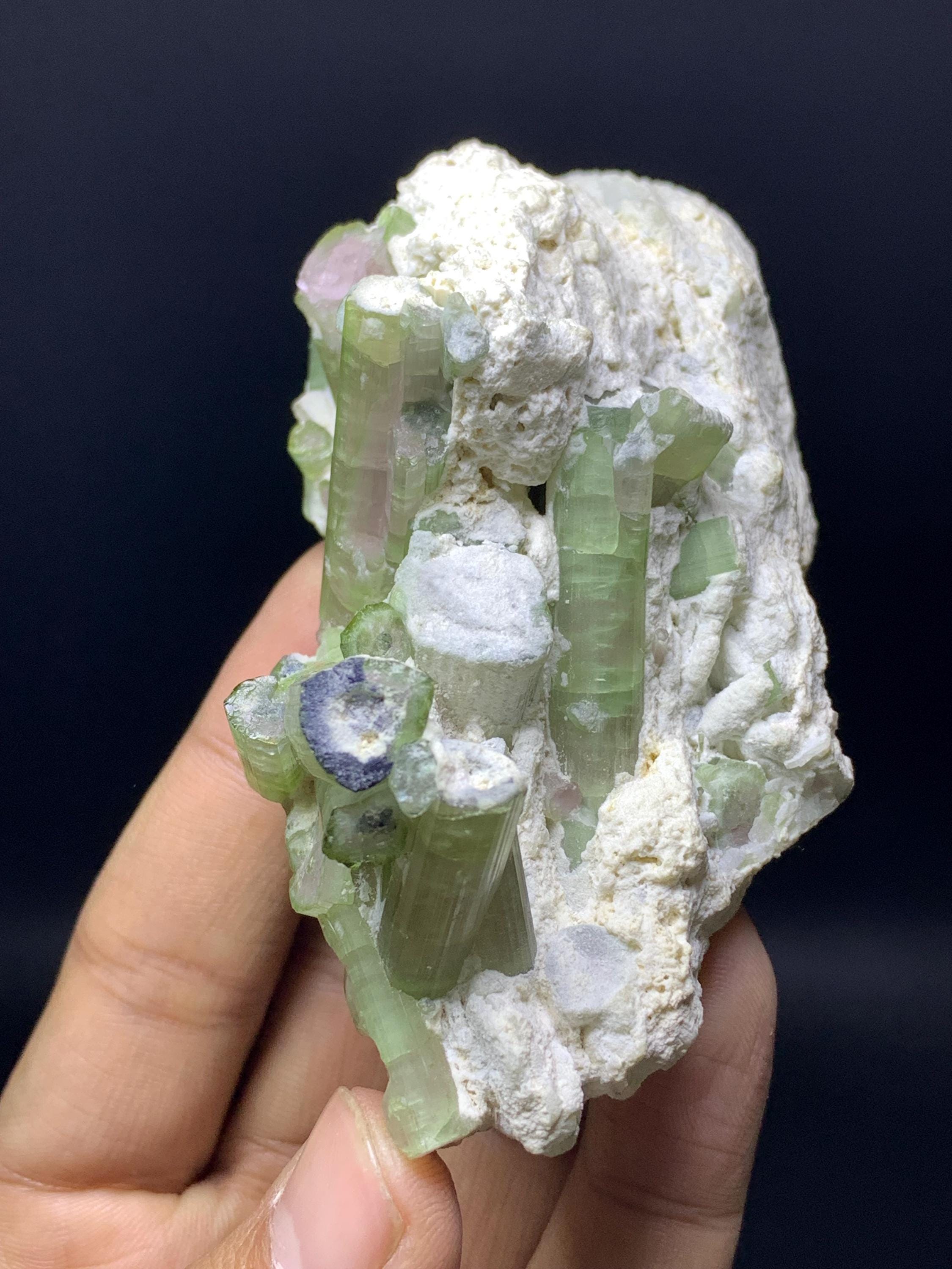 バイカラーウォーターメロントルマリン結晶標本、アフガニスタン産鉱物