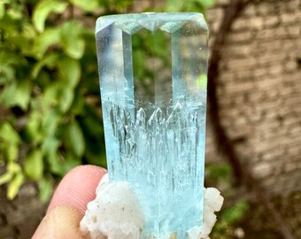 Sky Blue Aquamarine Crystal: Natural Hexagonal Gemstone from Pakistan