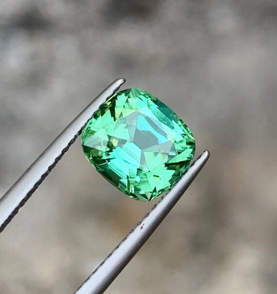 Greenish Blue Tourmaline Loose Gemstone Natural Greenish Blue Color Faceted Cushion Cut Jewelry Making Tourmaline Tourmaline 2.90 CT