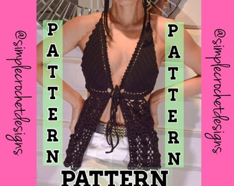 PATTERN /Crochet Summer Halter Top Hip Length/ Backless Size Xxs-XL / Written Pattern + Video Tutorial
