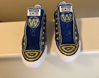 Basketball/Hockey Rhinestoned Low Top Converse Tennis shoes.