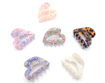 Vintage Tortoise & Crystal Hair Clip Heart shape Made In France 1980 main image 4