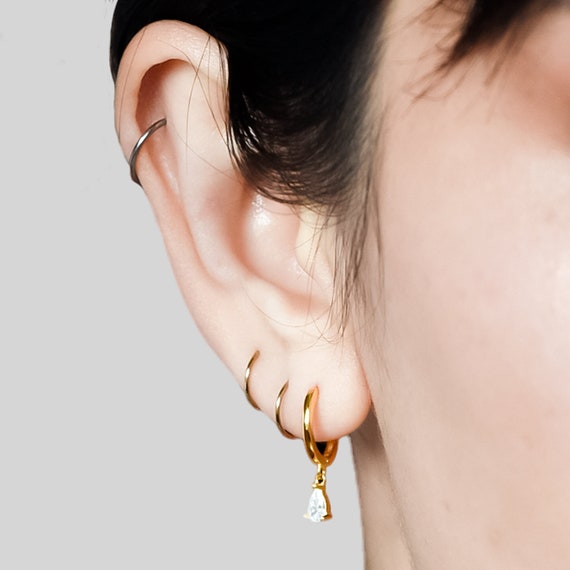 thumbnail image 2 of 14K Gold Plated 925 Sterling Silver CZ Huggie Clip Hoop Earrings – Tsv Jewelers 2 of 3