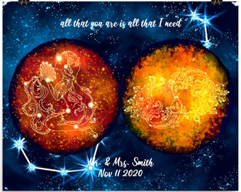 Personalized Zodiac Constellation Art Print: Couple's Celestial Wall Decor