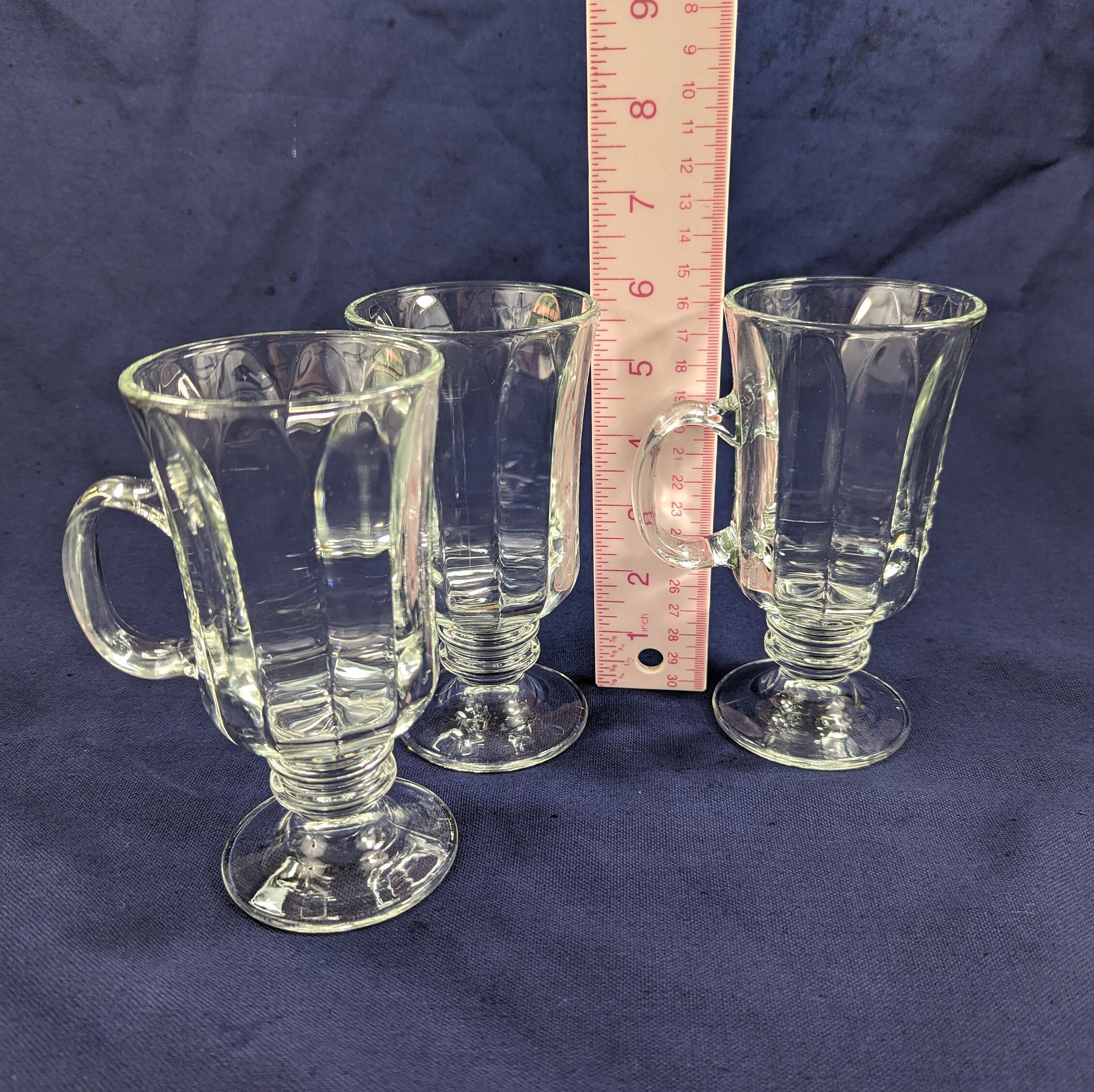 Vintage Libbey Milan Irish Coffee Mugs, Paneled Glasses, With Wafer