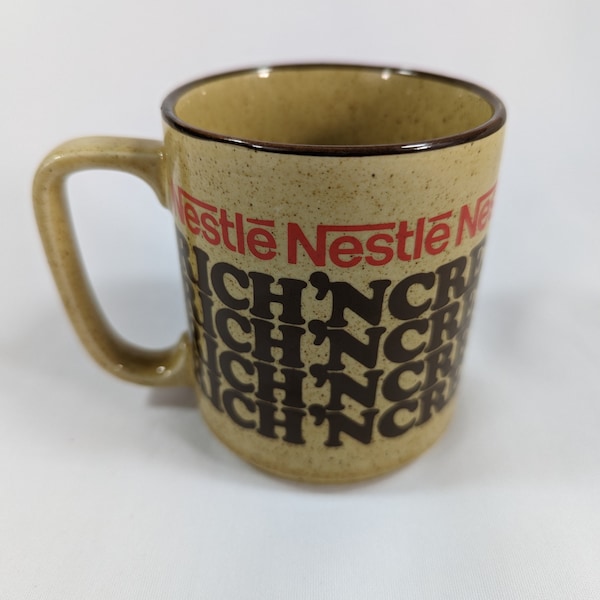 Vintage 1970s Nestle Rich 'N Creamy Hot Cocoa stoneware mug, made in Japan