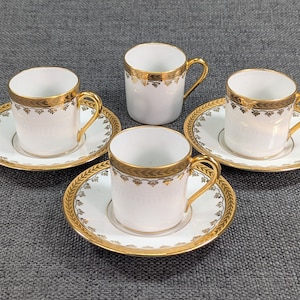 Fontanille & Marraud Limoges France Porcelain Demitasse Cups and Saucers, circa 1930&#39;s