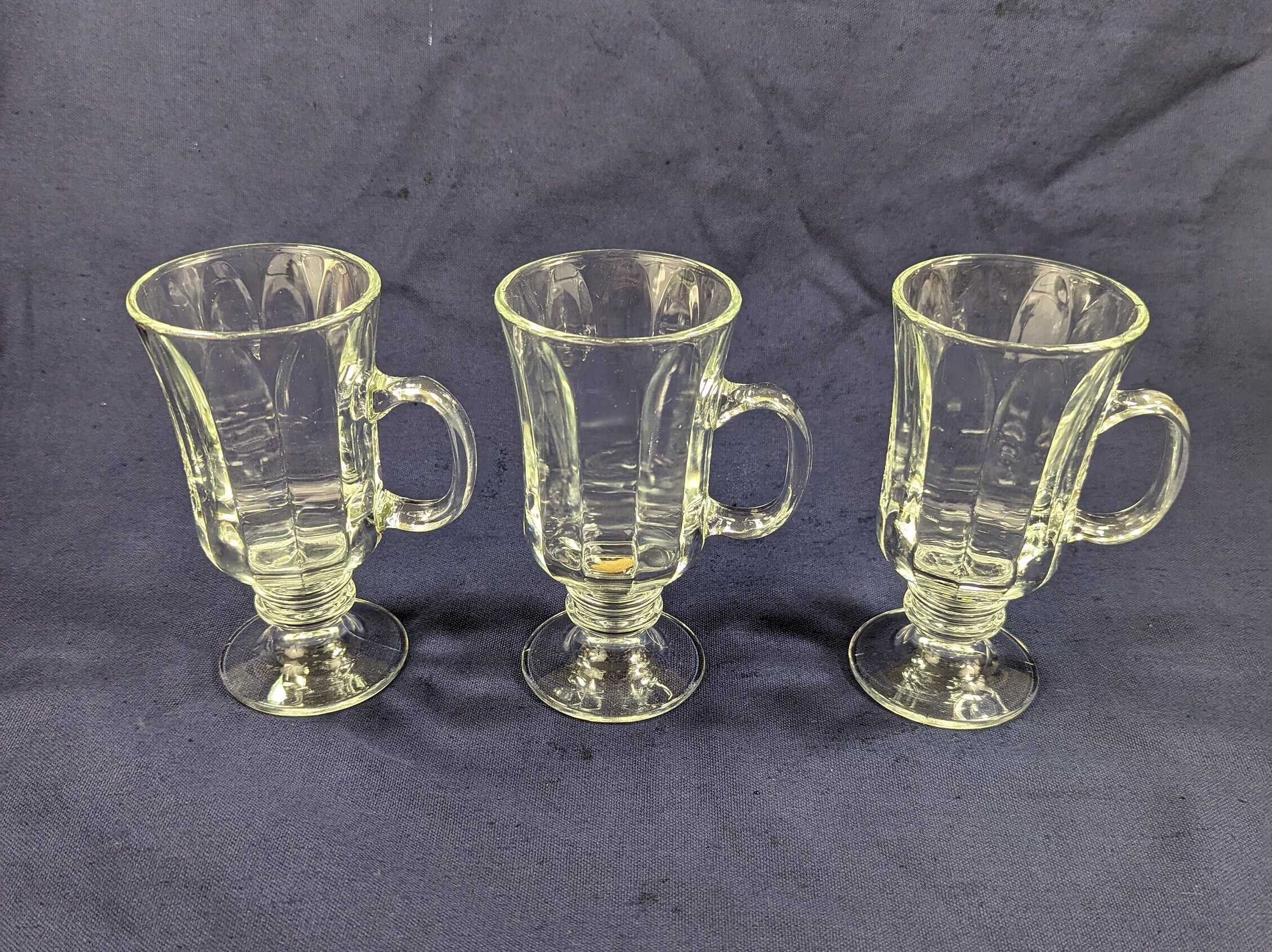 Vintage Libbey Milan Irish Coffee Mugs, Paneled Glasses, With Wafer