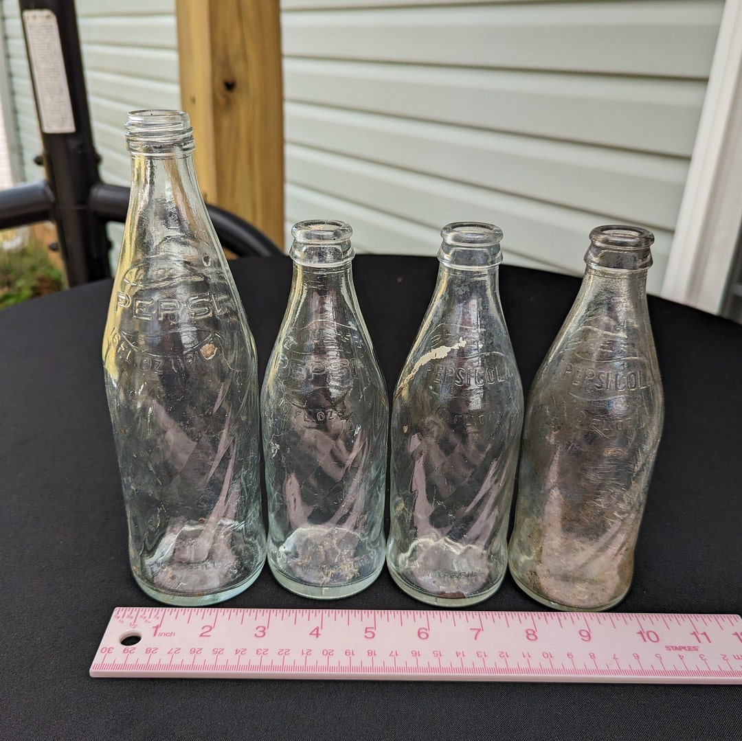 Set of 4 Vintage Glass Pepsi Bottles From 1979 Set Includes 310oz and