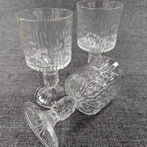 3 Ravenhead Glass Siesta Bark Clear Wine Goblets, Circa 1970s