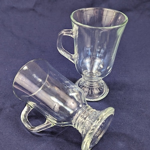 Vintage, KIG from Indonesia, Irish coffee pedestal clear glass mugs, set of 2