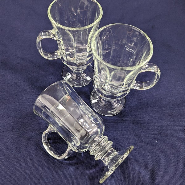 Vintage Libbey Milan Irish Coffee Mugs, paneled glasses, with wafer stem, set of 3