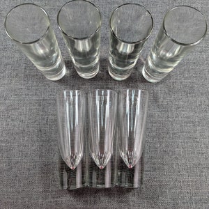 Vintage set of 7 HEAVY Italian Brunch Bullet Glasses, Luigi Bormioli Fine Italian Glass, 1970-1980s, post-modern style
