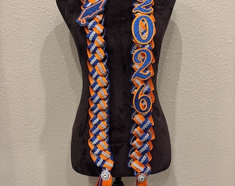 Graduation Ribbon Lei 2026 – Orange Blue Graduation Lei – Custom Senior Graduation Lei – High School College Graduation Gift – Grad Keepsake