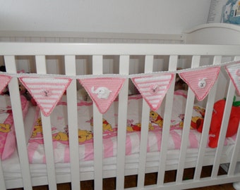 Wimpelkette Girlande gehäkelt rosa Geburt Taufe