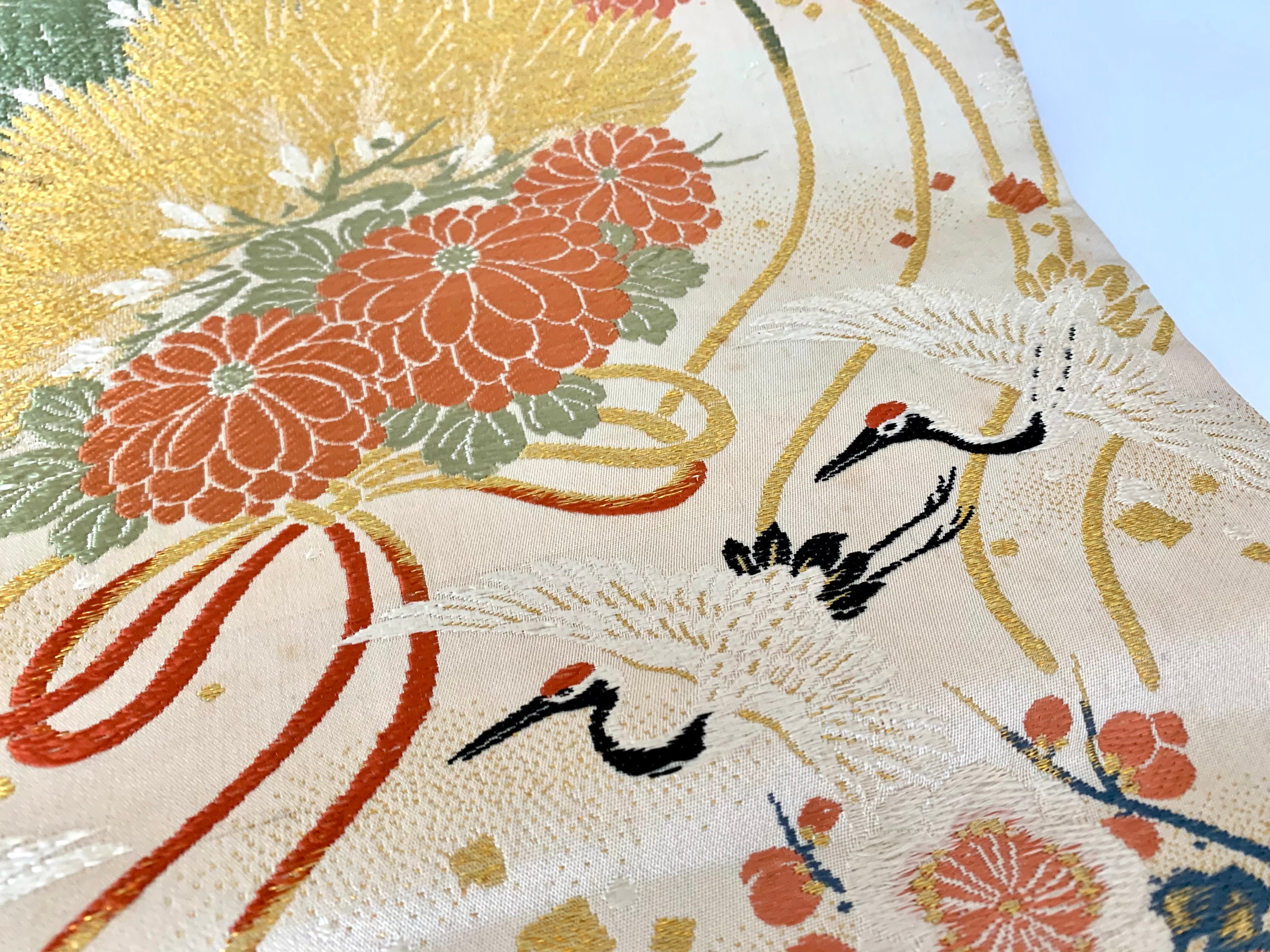 Vintage Japanese Kimono Double Sided Maru Obi Gold Fans Flying | Etsy