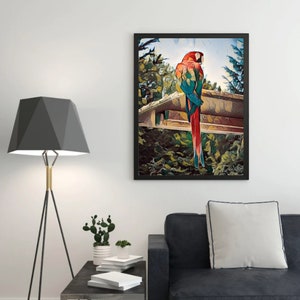 Parrot Wall Art Print Illustration Printable Canvas Painting Downloadable Poster