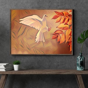 Dove Wall Art Print Illustration Printable Canvas Painting Downloadable Poster