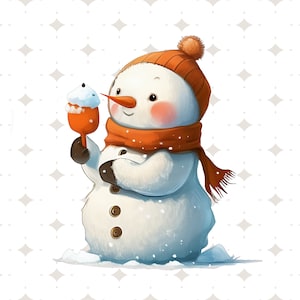 Cute Christmas Snowman PNG Clipart Design Transparent Background Digital Download