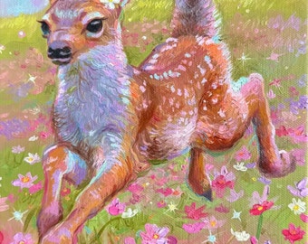 Original Oil Painting- Frolicking Fawn