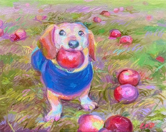 Pittura a olio originale - Cane Apple