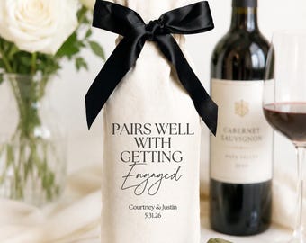 Pairs Well With Getting Engaged Wine Bag, Engagement Gift for the Couple, Just Engaged Gift, Personalized Wine Bag