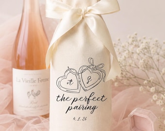 Verlovingscadeau wijntas met initialen en datum, gepersonaliseerd cadeau stel, vrijgezellenfeest, huwelijkscadeau