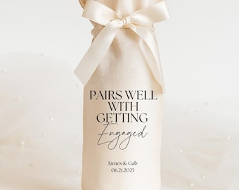 Pairs Well With Getting Engaged Wine Bag, Engagement Gift for the Couple, Personalized Wine Gift, Newlywed Gift Wine Bag, Bride Gift Basket