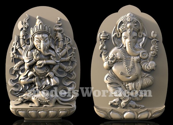 2 3D STL Models Ganesha Panel CNC Router Carving Machine Artcam aspire Cut3D