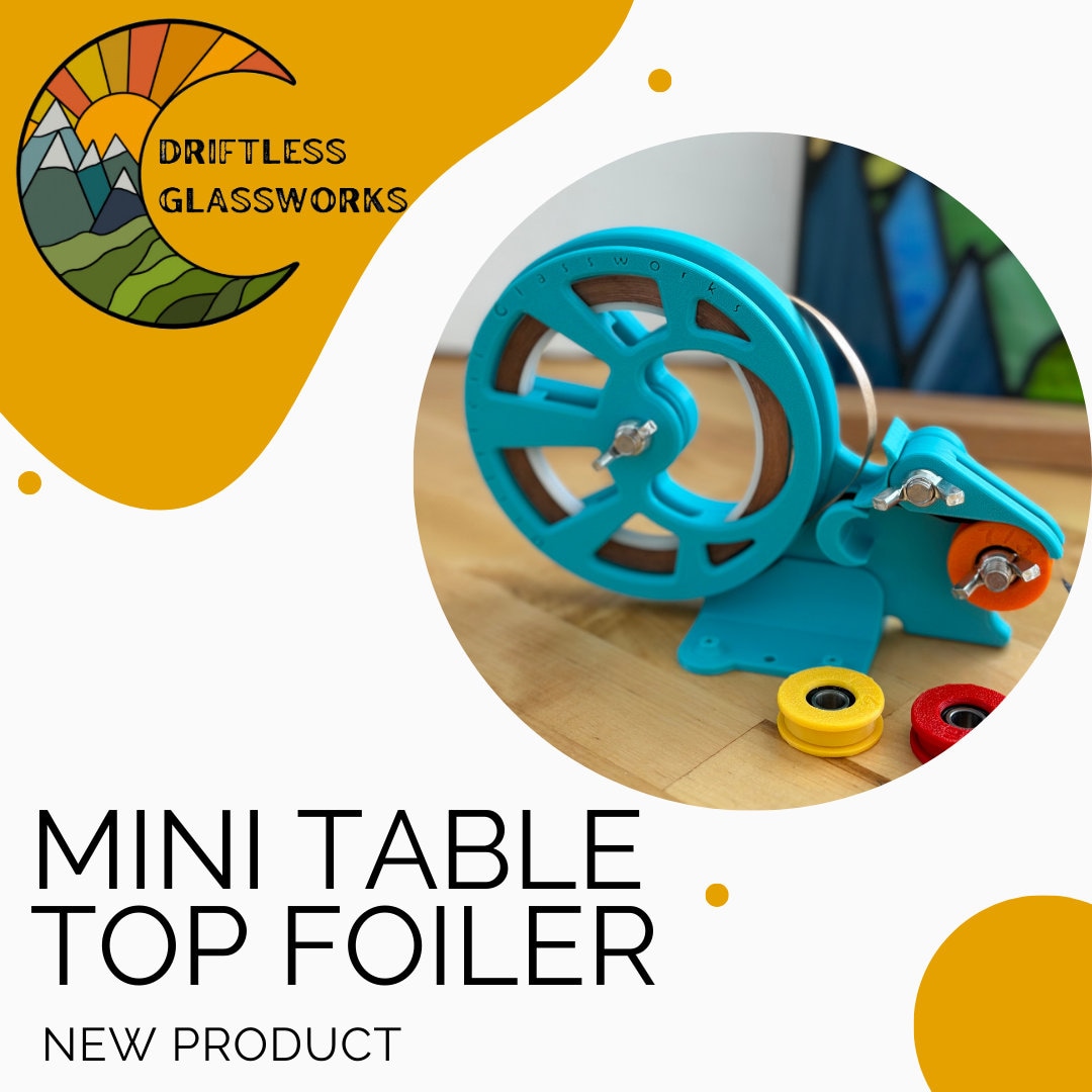 NEW TEAL! Mini Tabletop Foiler for Stained Glass 3/16, 7/32, and 1/4 with centering assist, foil separator and dispenser