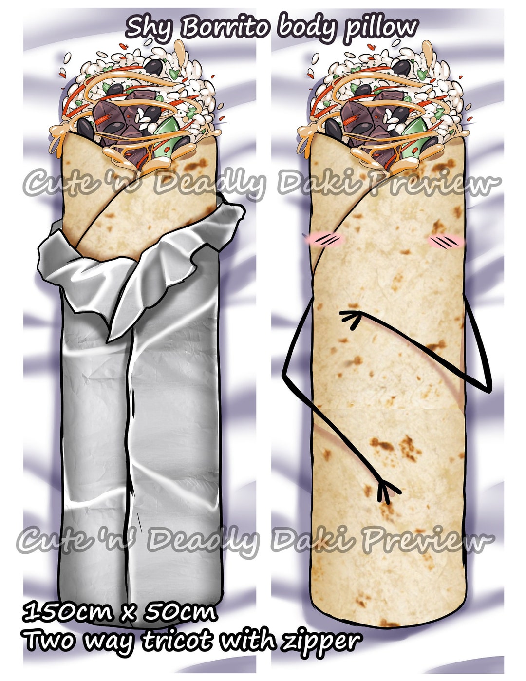 Shy Burrito Dakimakura Body Pillow Case Funny Original Etsy
