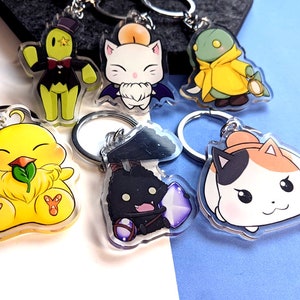 Final Fantasy FFXIV Cute anime keychain Spriggan Moogle Chocobo Cactuar Tonberry fat cat