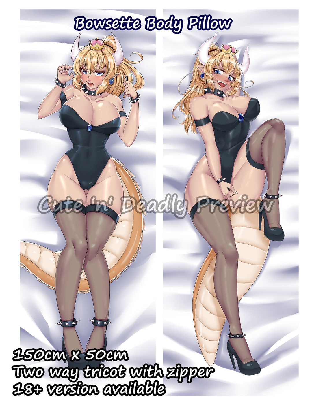 Bowsette Anime Body Pillow Dakimakura Mario Super Crown Meme Etsy