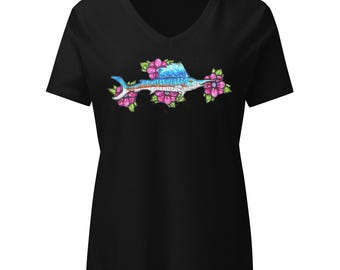 Blue sailfish Floral Women’s relaxed v-neck t-shirt