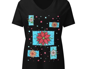 Floral Balance Hand-Drawn Women’s relaxed v-neck t-shirt