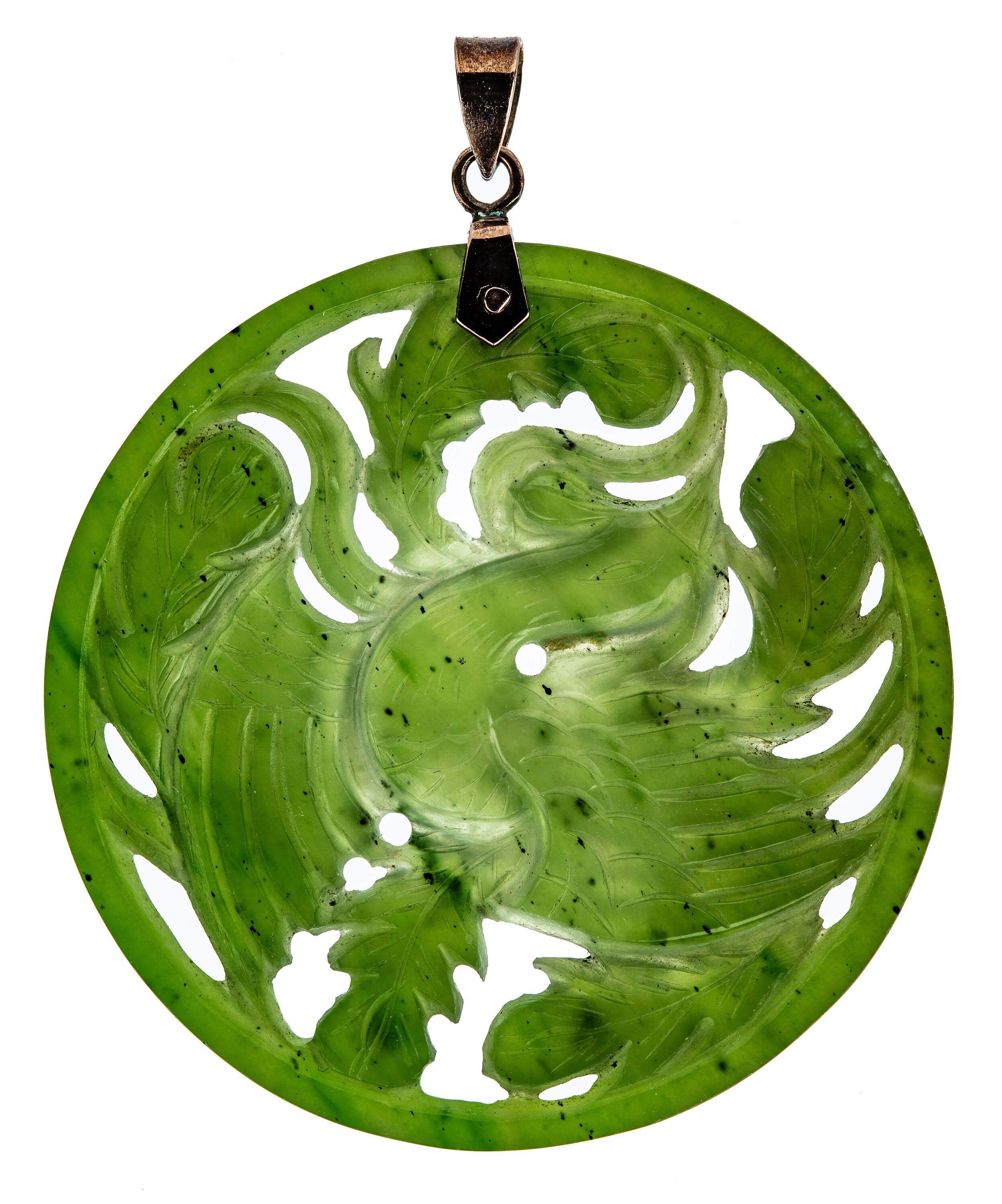 A Vintage Spinach Jade Phoenix Carved Pendant Etsy