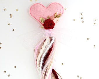 Valentine's Day Wand, Pink Heart Wand. Kids Felt Magic Wand, Princess Wand