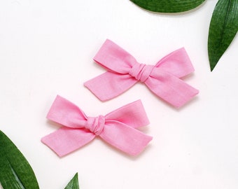 Pink Pigtail Bows, Set of 2 Pink Bows, Pigtail Clips, Pink Hair Bows