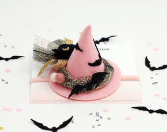 Mini Witch Hat, Pink Witch Hat, Halloween Baby Headband, Witch Hair Clip