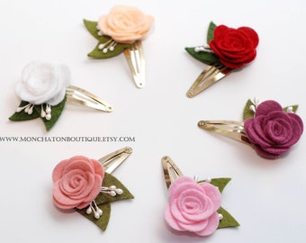 Felt Flower Hair Clip, Felt Hair Clips, Felt Rose Flower Clip