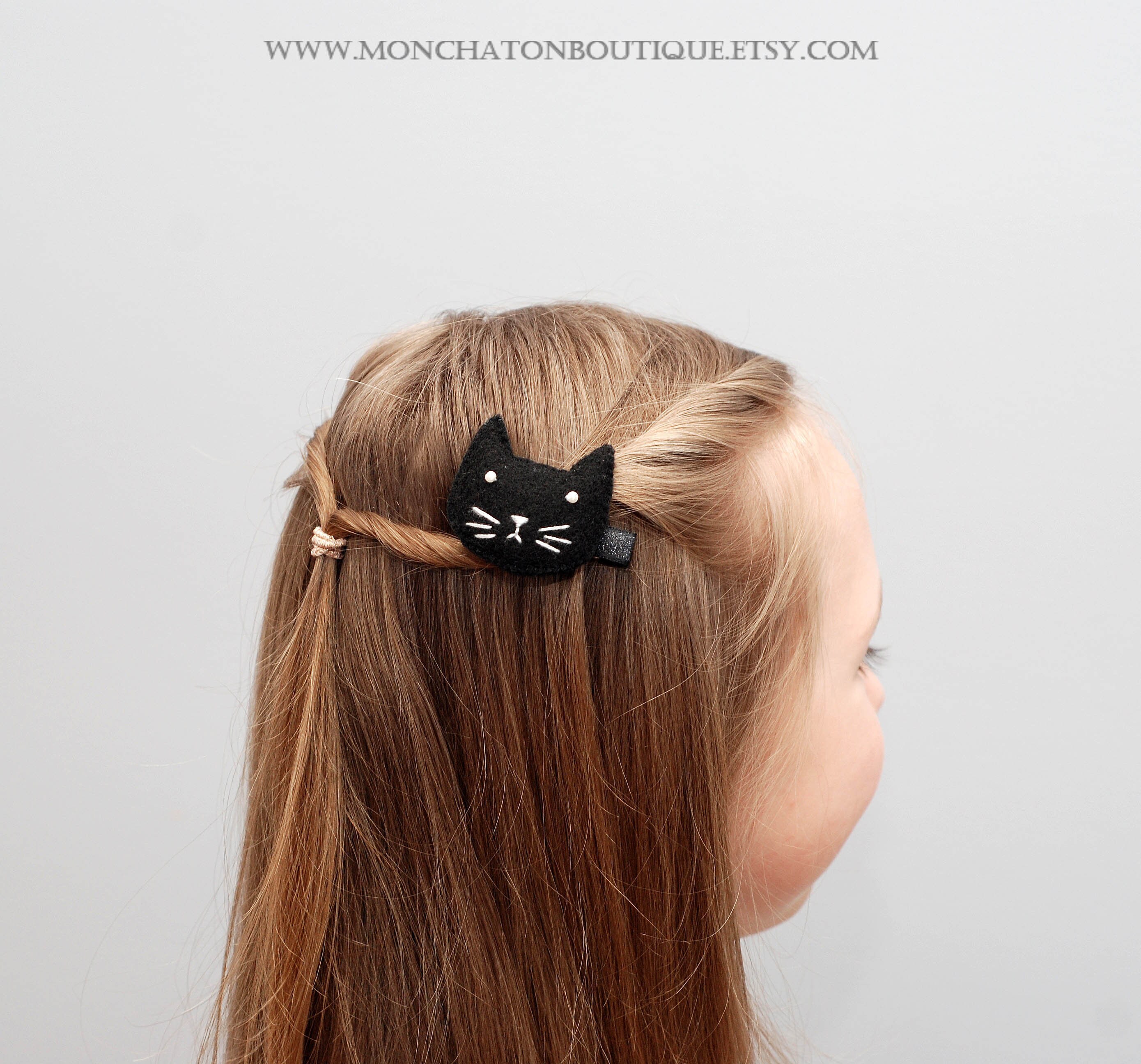 Black Cat Hair Clip Black Felt Hair Clip Black Cat Face Hair Etsy