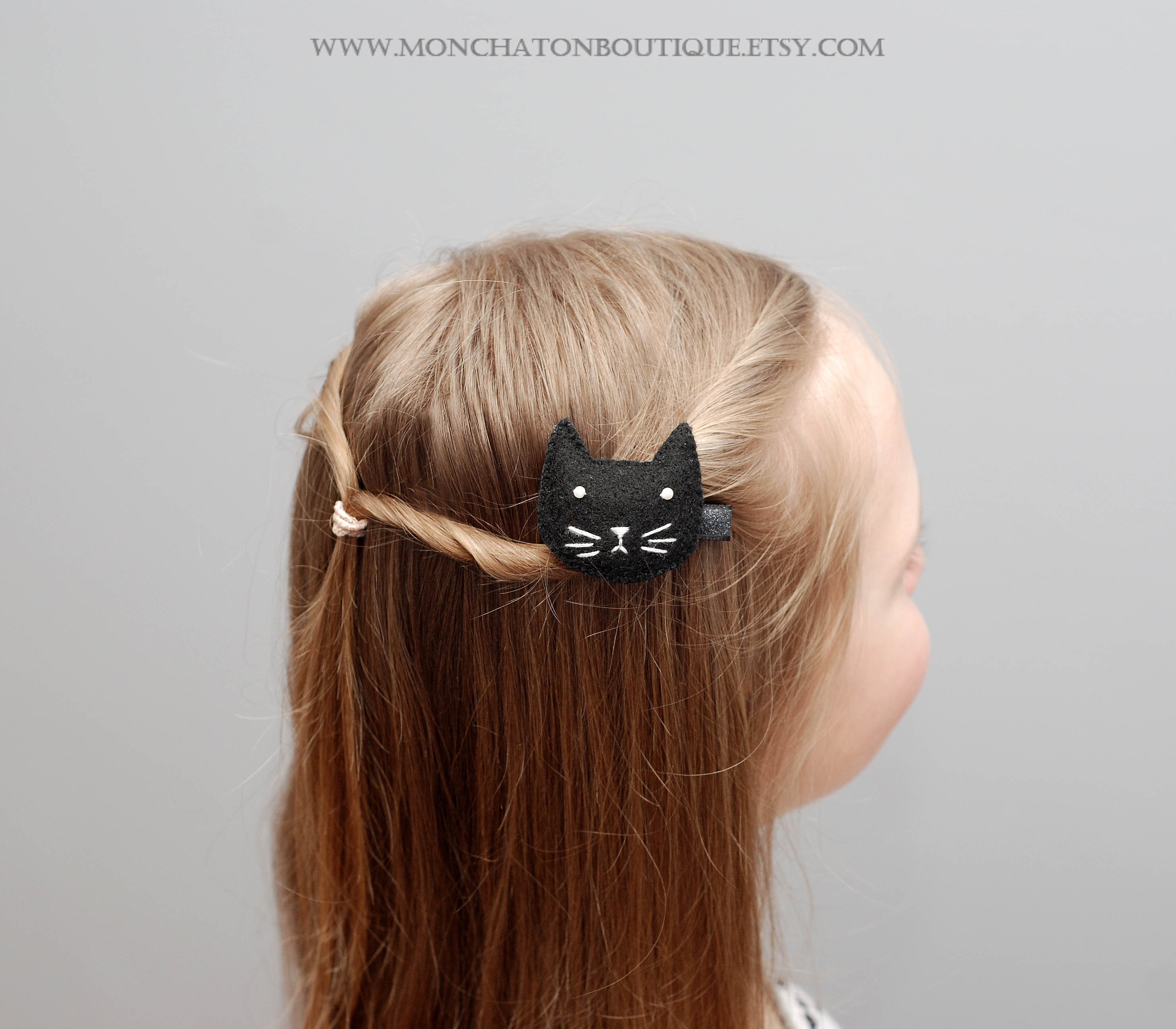Black Cat Hair Clip Black Felt Hair Clip Black Cat Face Hair Etsy
