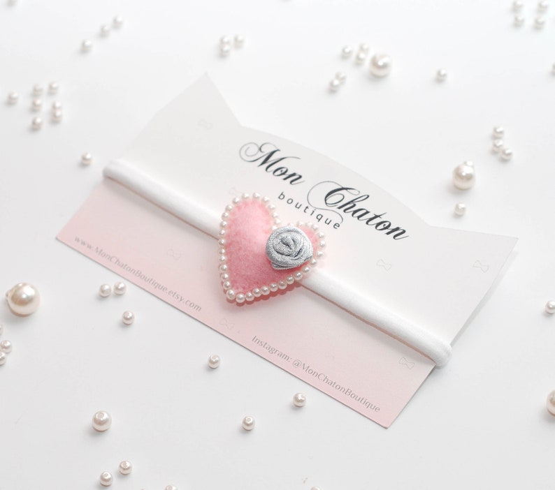 Pink Felt Heart Baby Headband Felt Hair Clip Valentine/'s Day Headband