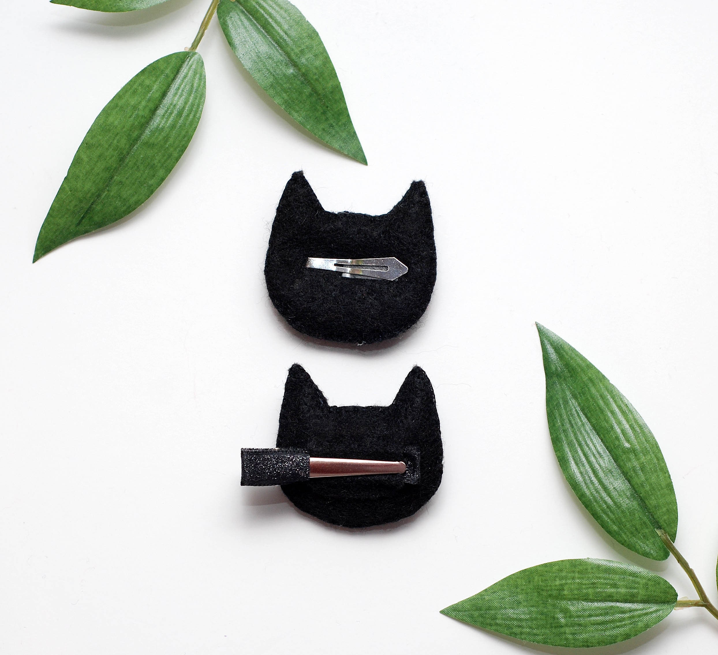 Black Cat Hair Clip Black Felt Hair Clip Black Cat Face Hair Etsy