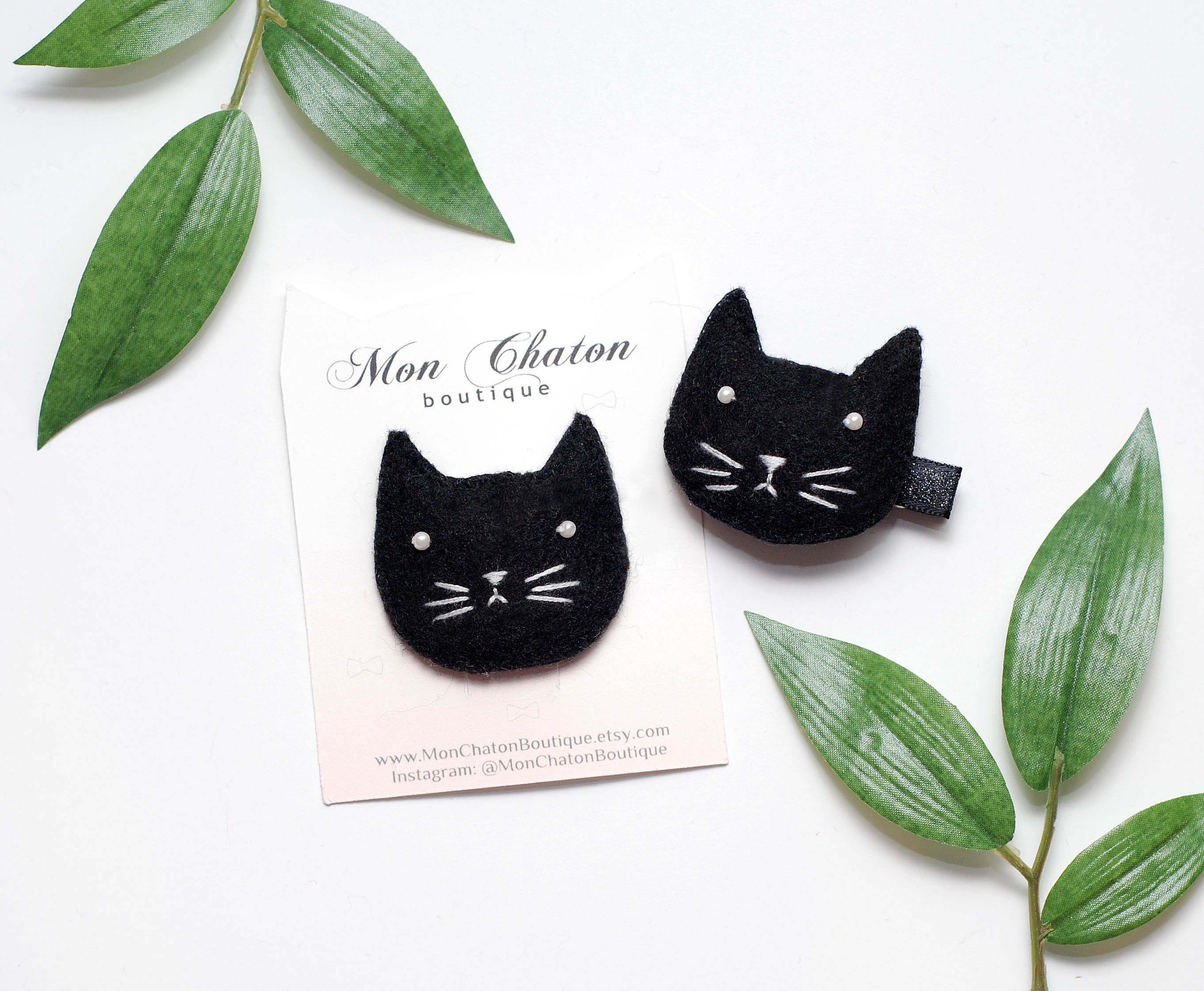 Black Cat Hair Clip Black Felt Hair Clip Black Cat Face Hair Etsy