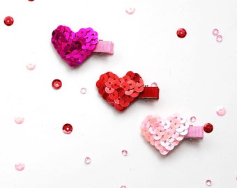 Valentine's Day Hair Clip, Heart Baby Hair Clip, Sequin Heart Clip, Valentines Day Toddler Hair Clip