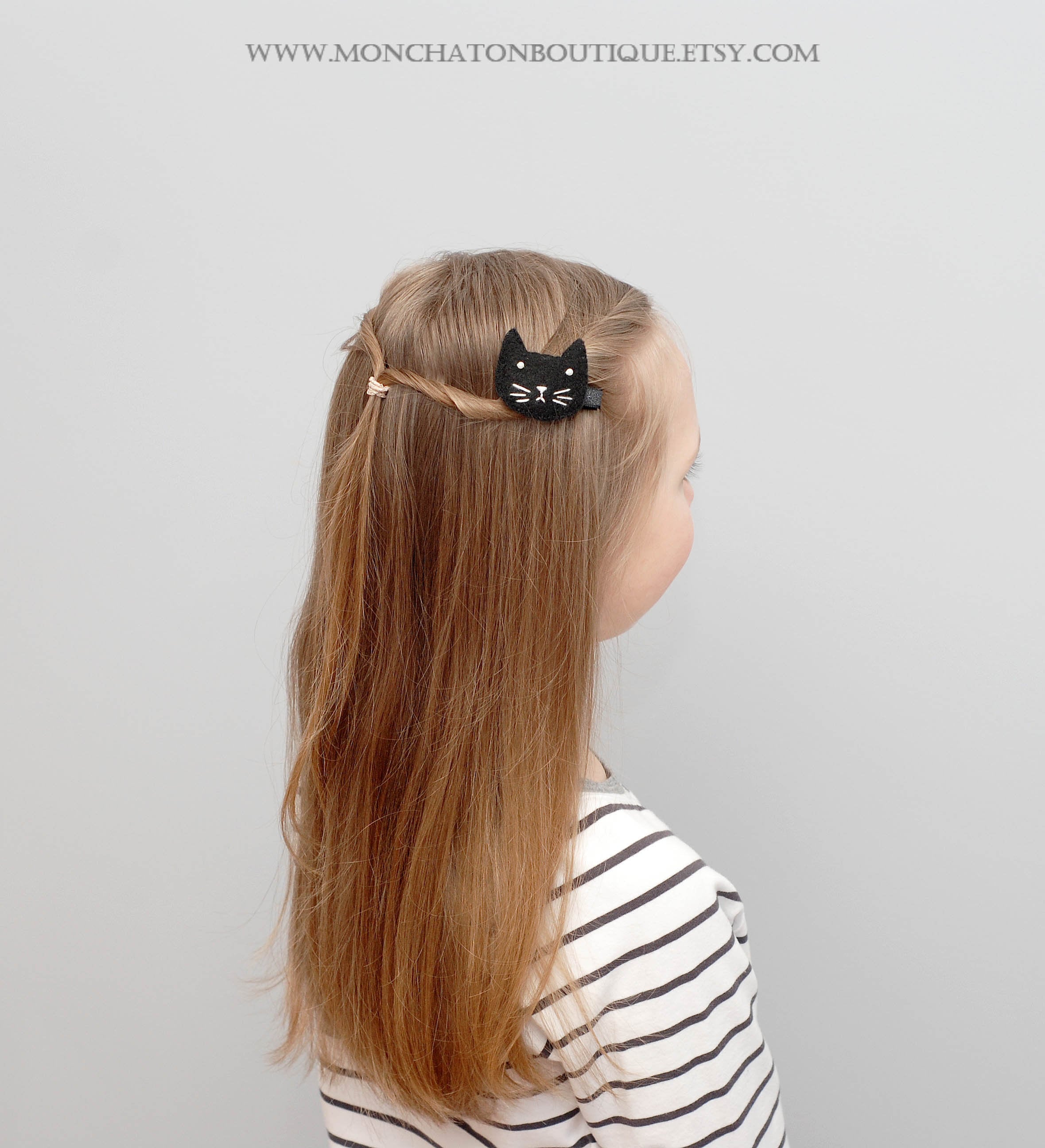 Black Cat Hair Clip Black Felt Hair Clip Black Cat Face Hair Etsy