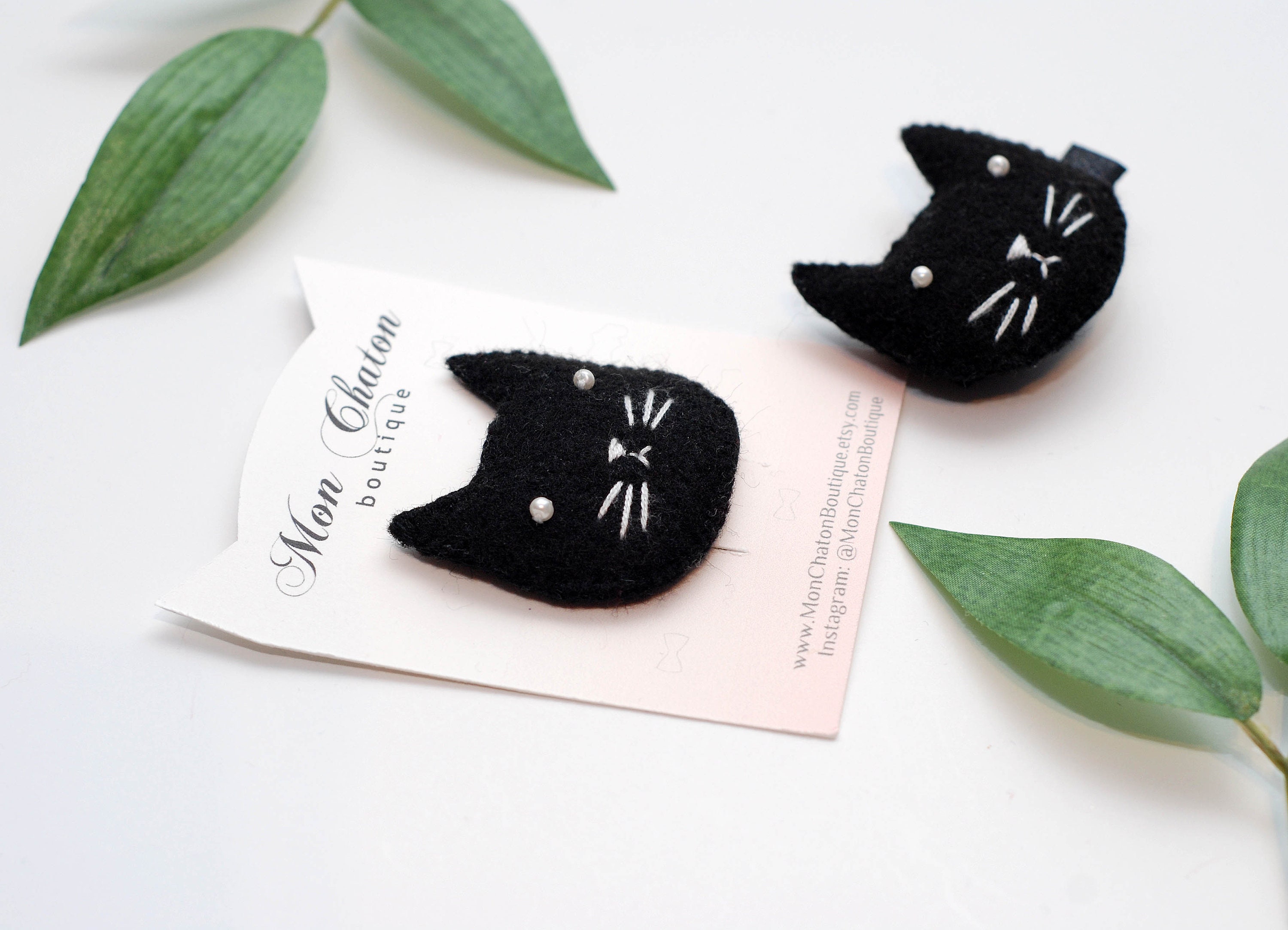 Black Cat Hair Clip Black Felt Hair Clip Black Cat Face Hair Etsy