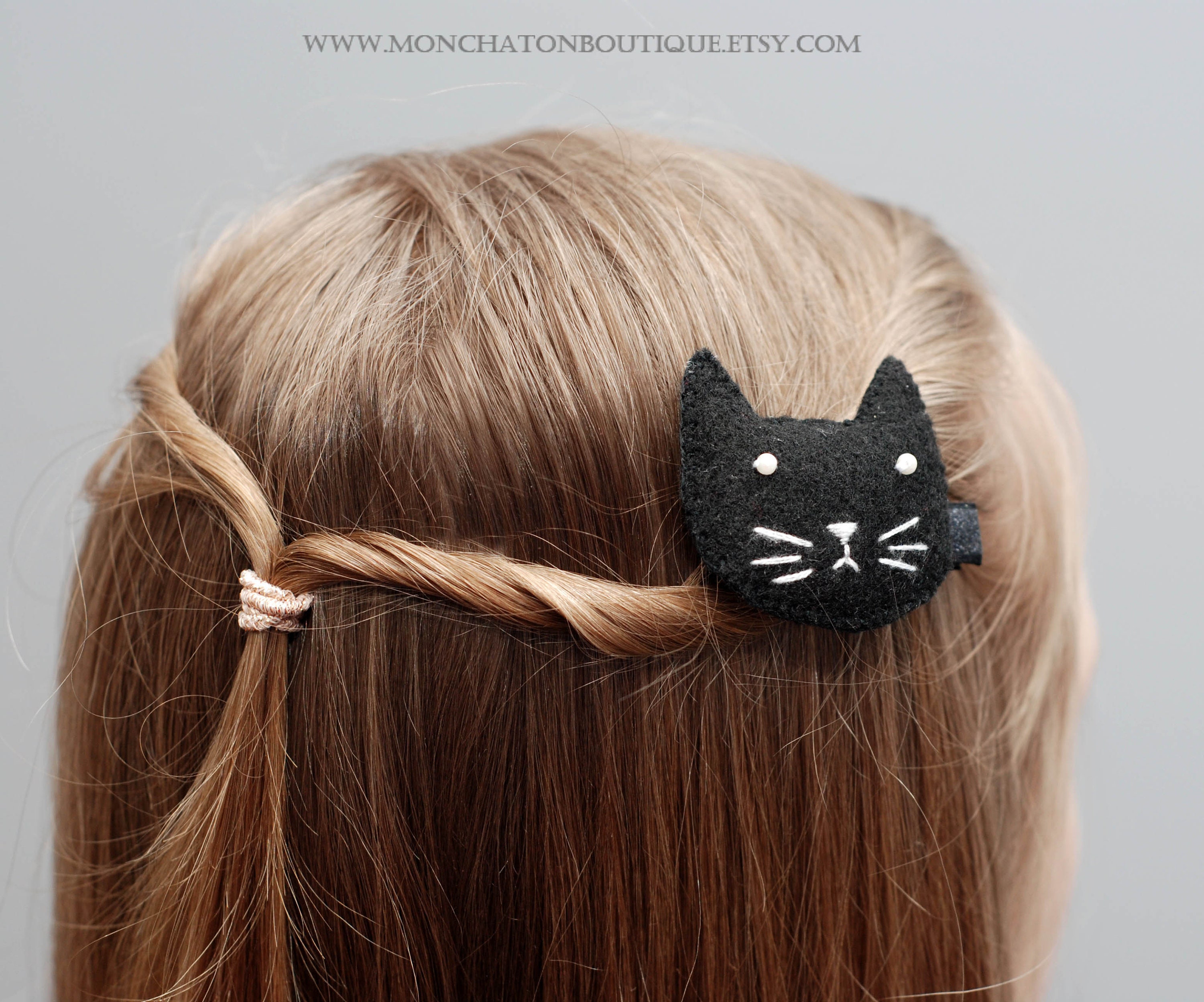 Black Cat Hair Clip Black Felt Hair Clip Black Cat Face Hair Etsy